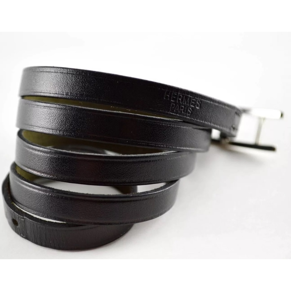 AUTH HERMES HAPI BLK LEATHER WRAP BANGLE BRACELET - Picture 7 of 8
